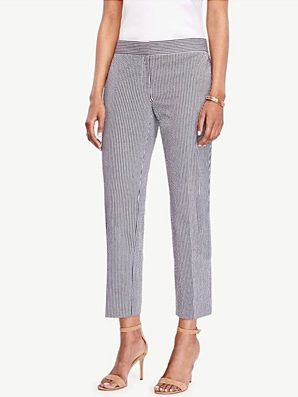 Ann Taylor New Devin Fit Stretch Seersucker Ankle Crop Pants, 4, MSRP $119
